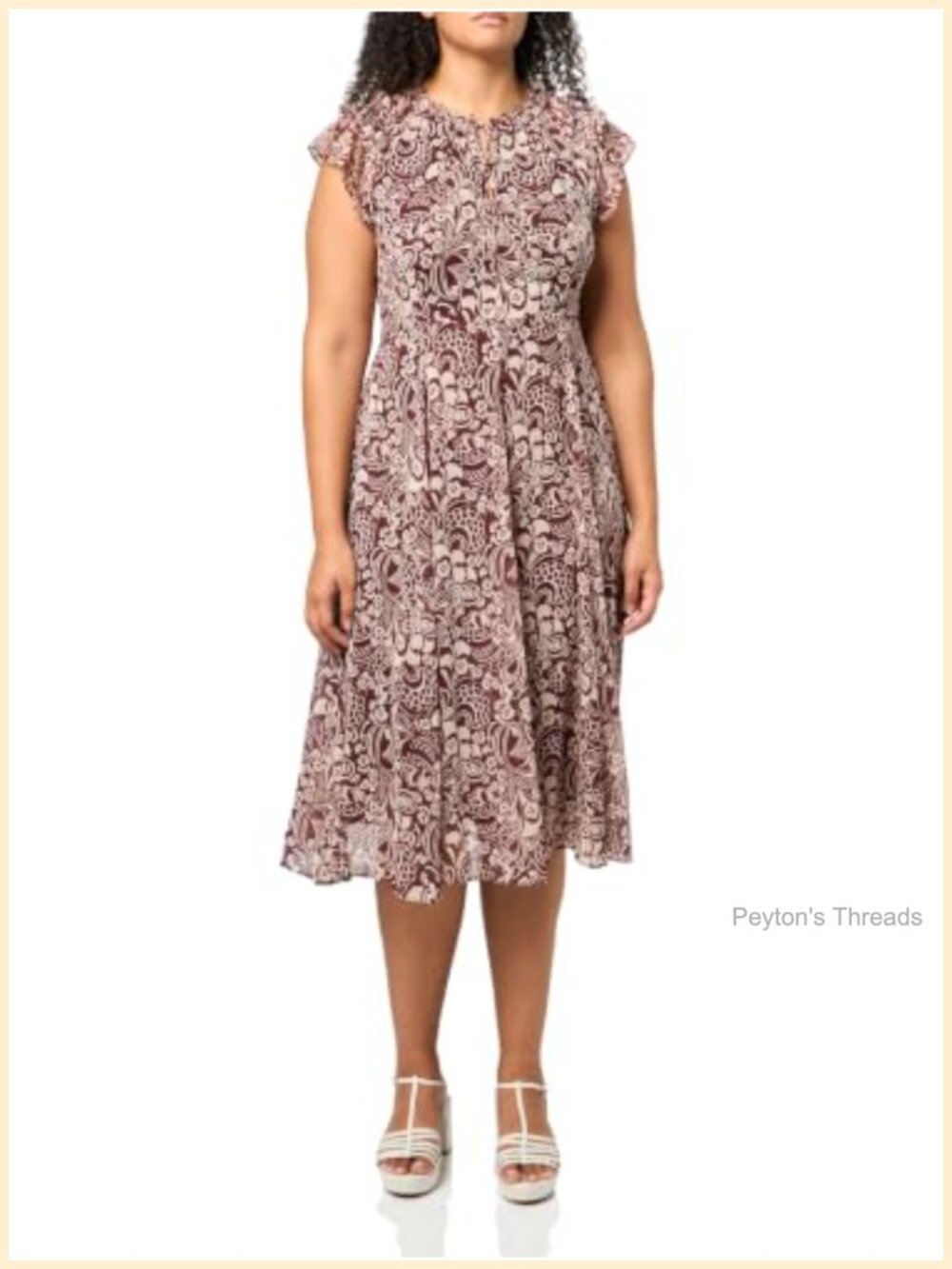 Tommy Hilfiger Flutter Sleeve Tie Neck Midi Dress Casual